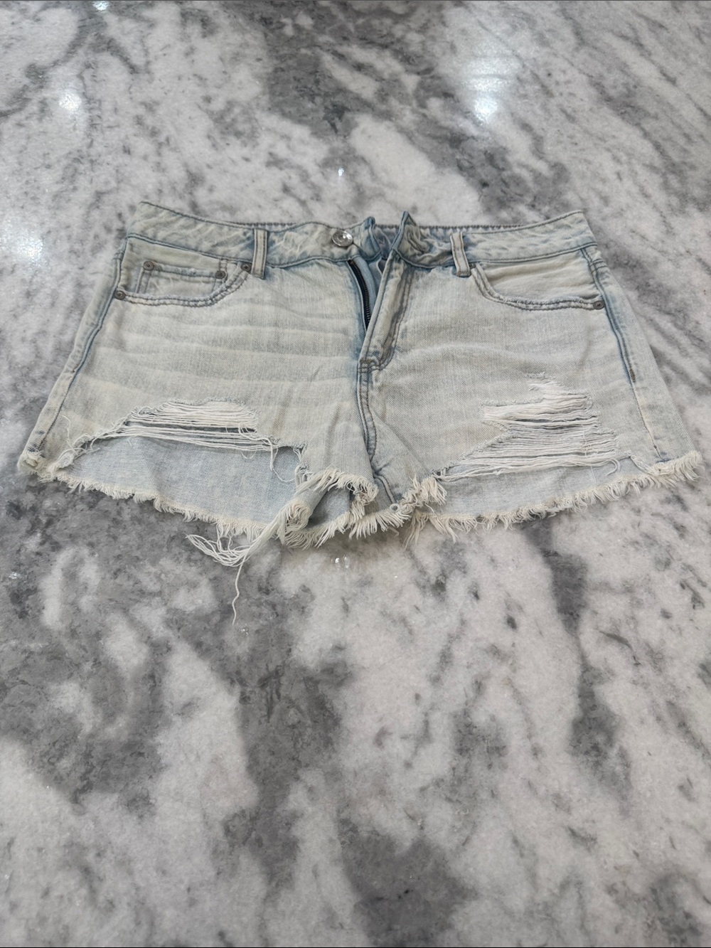 American Eagle Outfitters Light Wash Distressed Denim Shorts